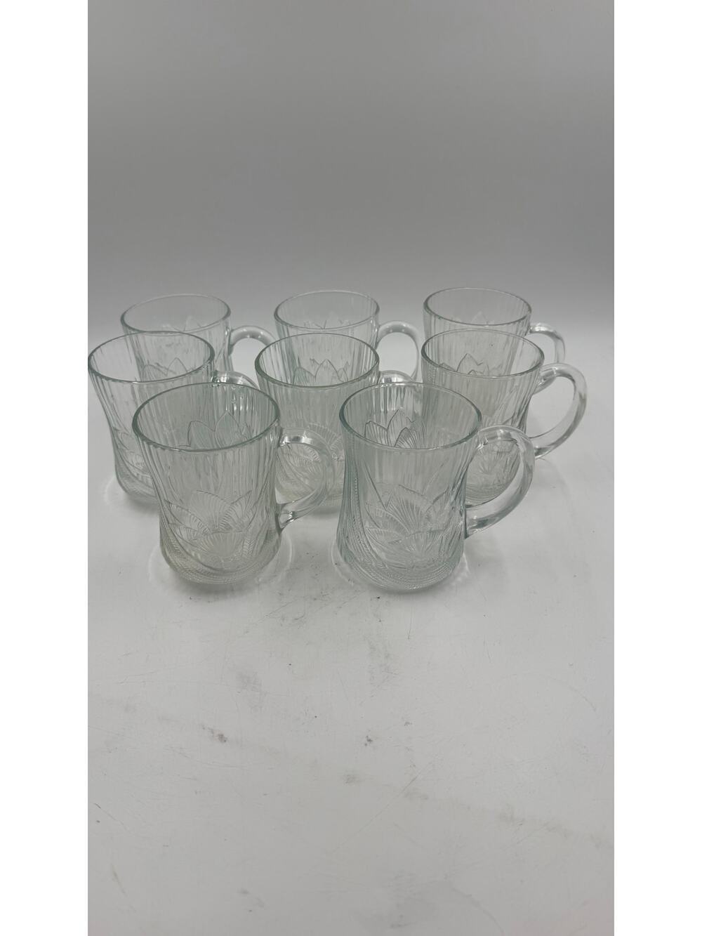 Vintage Arcoroc Floral Clear Glass Tea Mug Set of 8 Caterbury Made in France